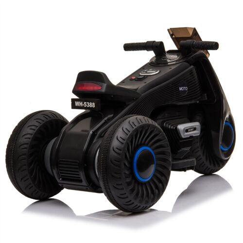 3-Wheel Double Drive Electric Kids Motorcycle in Black - 6V Ride-On Toy for Children