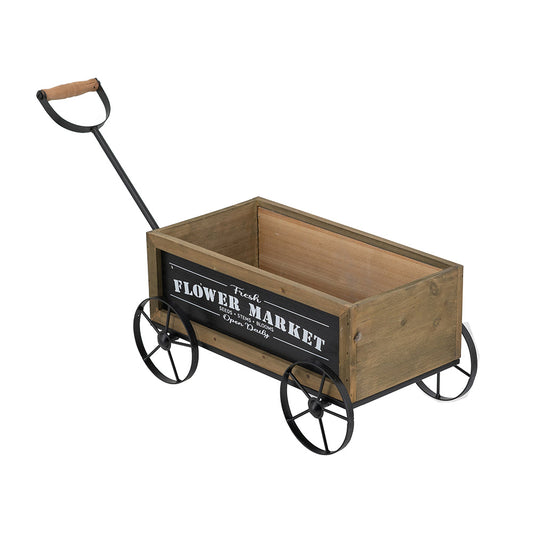 16.5x9.5x8" Rustic Wooden Wagon Planter with Flower Market Sign