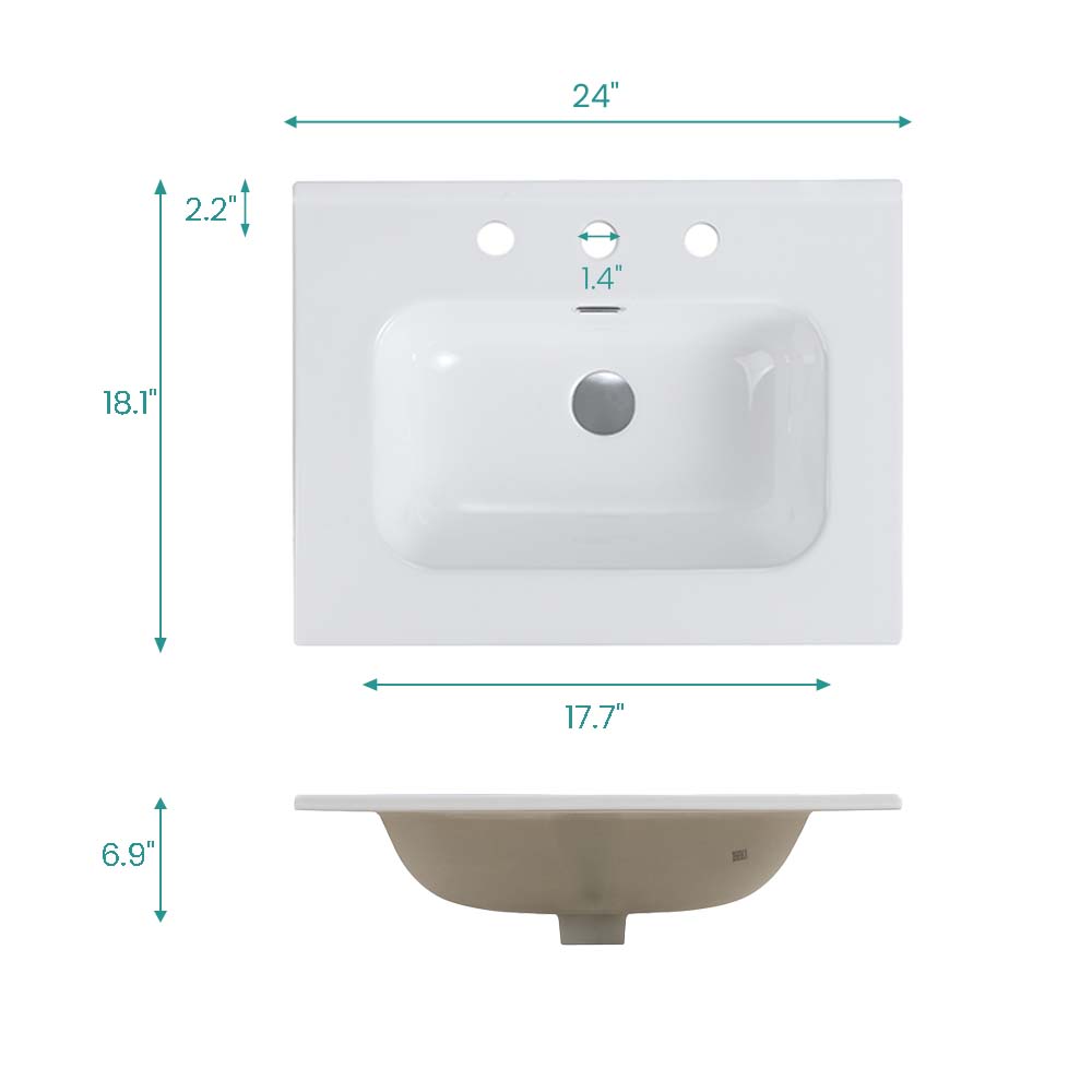 Glossy White Ceramic Integrated Sink