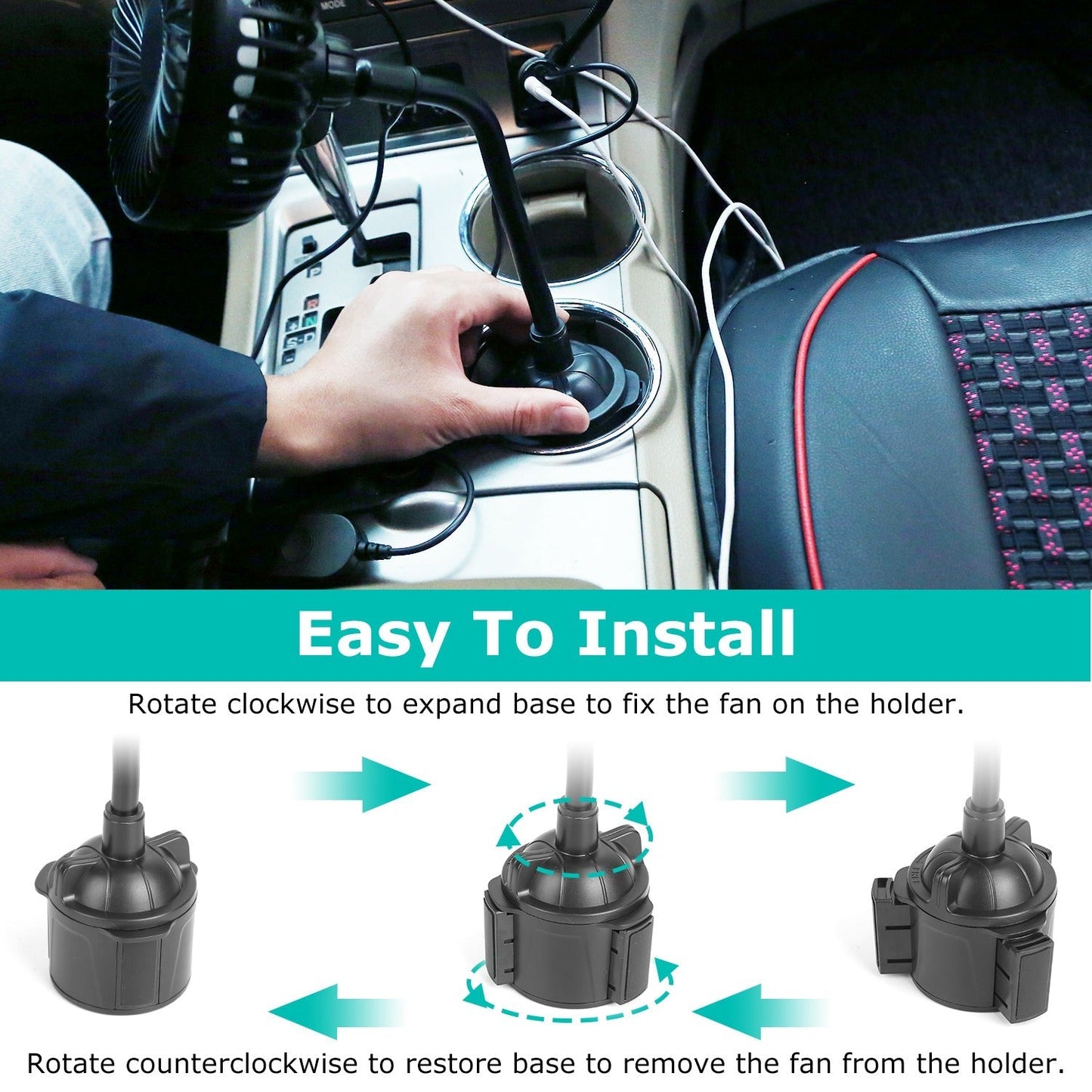 Car Cooling Fan Portable Car Cup Holder Fan Adjustable Gooseneck Fan with 3 Speeds for Car Van Truck SUV RV