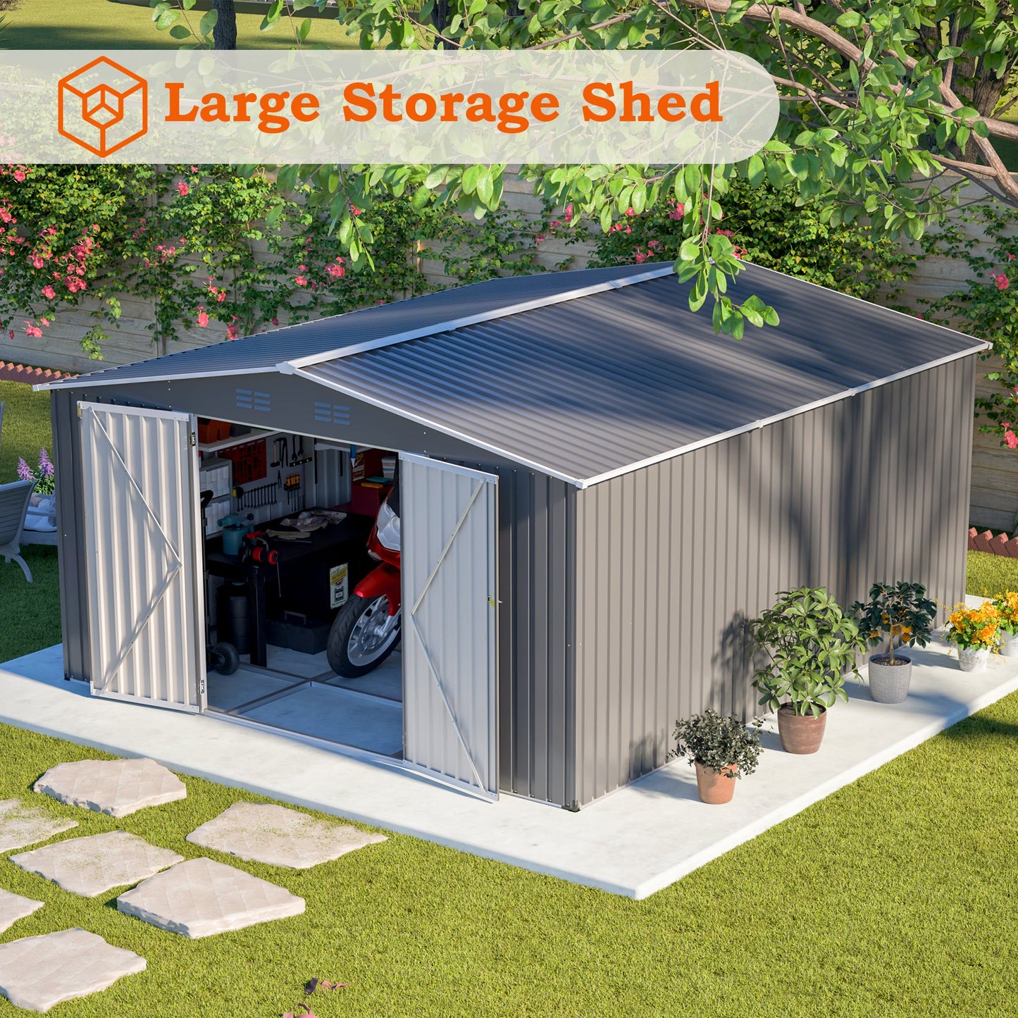 12×14 ft Outdoor Metal Storage Shed