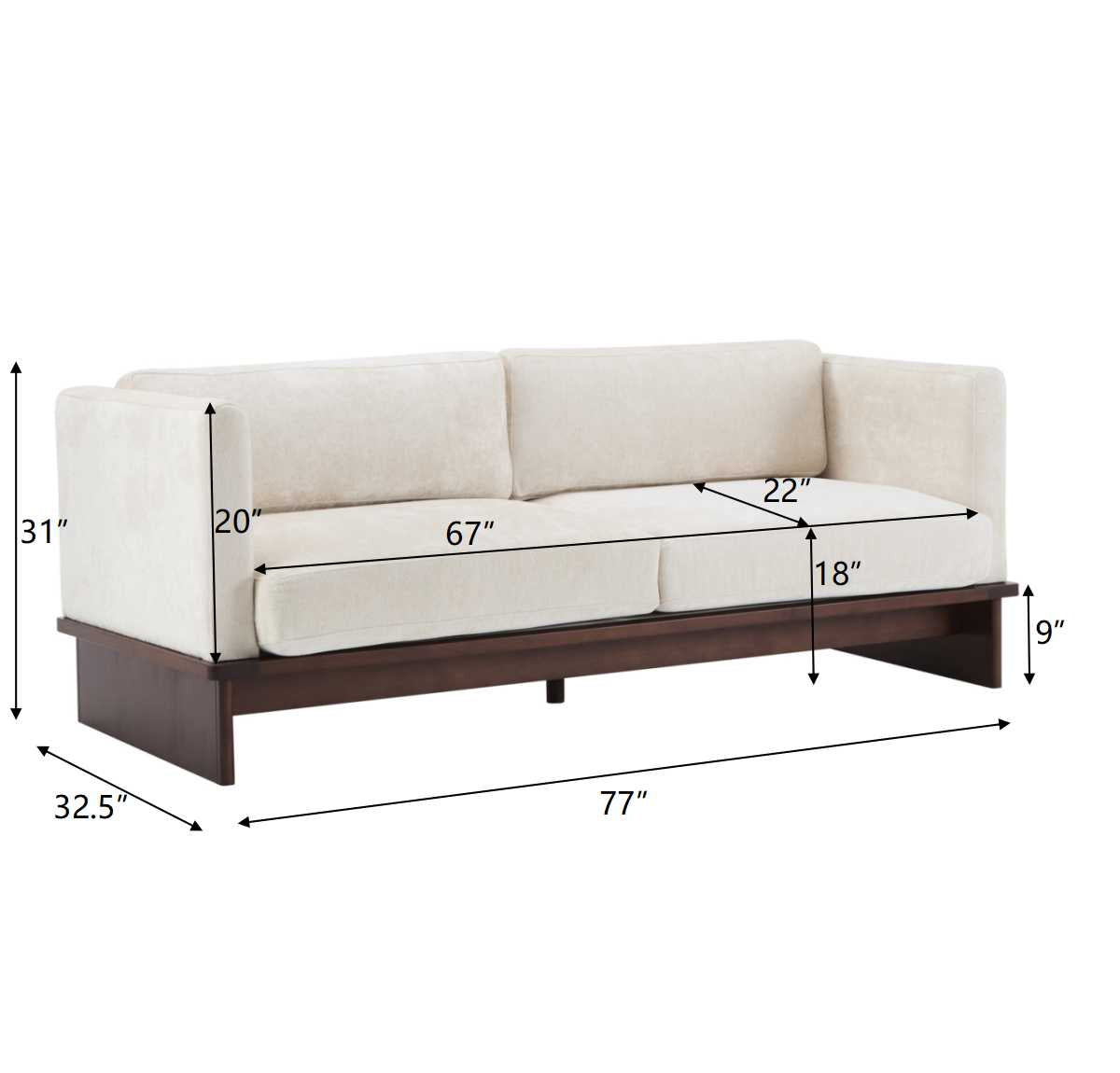 77 in. Square Arm Modern 3 Seater Boucle Sofa Upholstered Couch