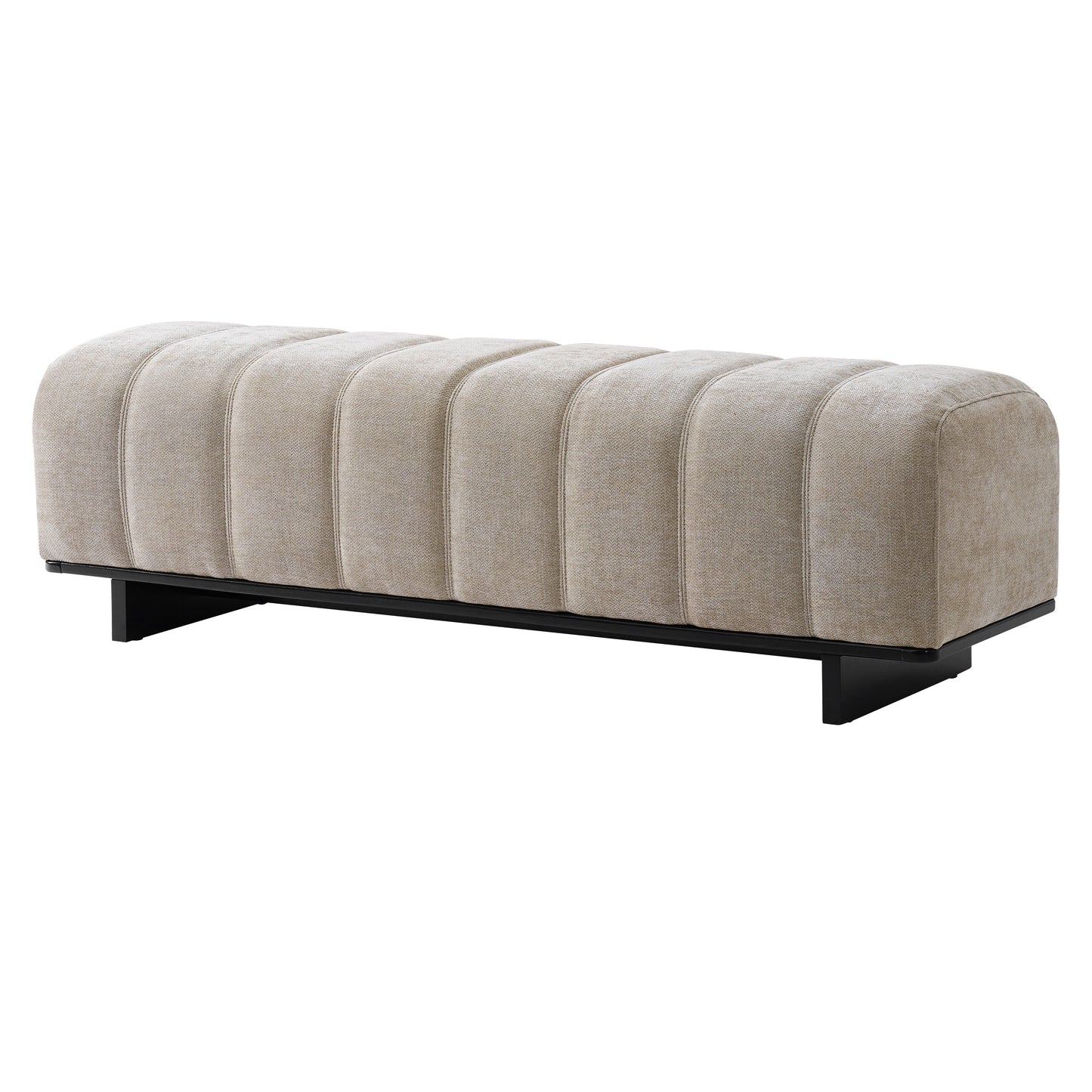 Indoor Dining Bench in Oatmeal Chenille Fabric with Rubber Wood Legs