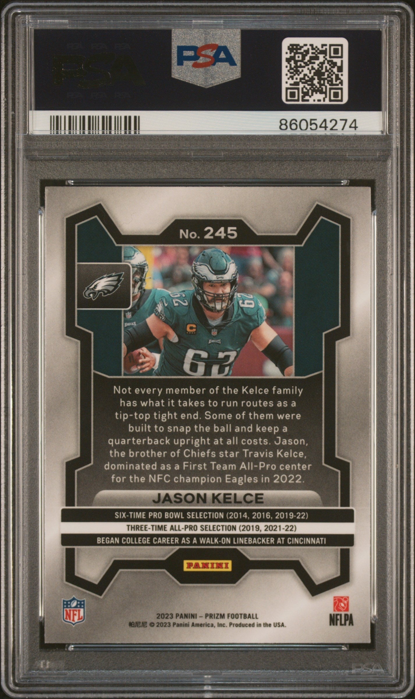 Graded 2023 Panini Prizm Jason Kelce #245 Football Card PSA 10 Gem Mint