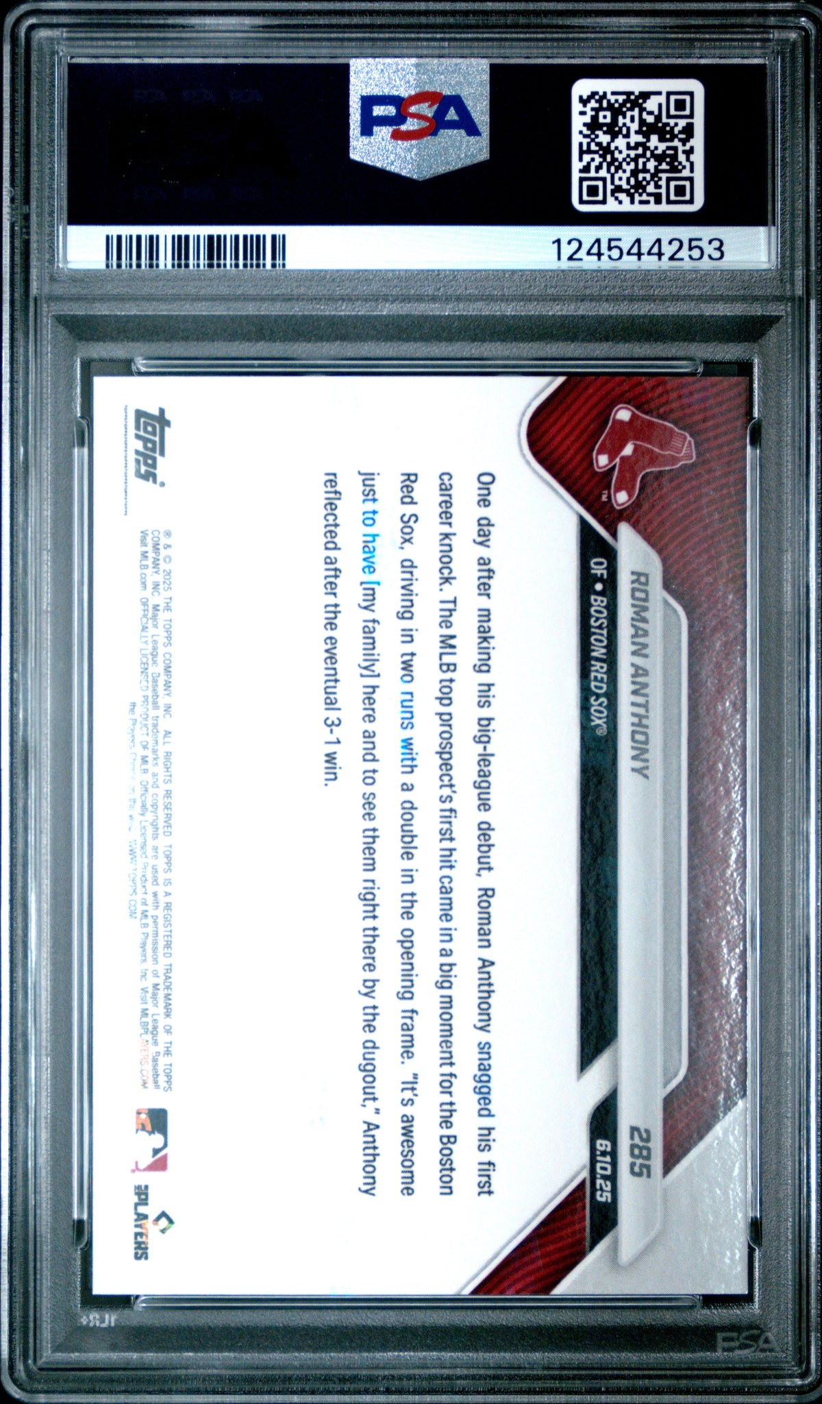 Graded 2025 Topps Now Roman Anthony #285 Rookie RC Baseball Card PSA 9 Mint