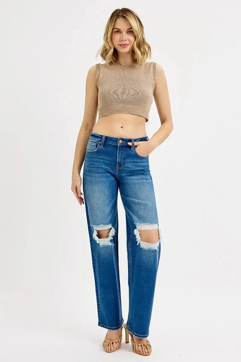 Women's Plus Size Jeans Boyfriend Jeans - Mid Waist Distressed - Women's Plus Size