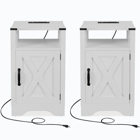 Farmhouse Nightstand, Charging Station & Storage