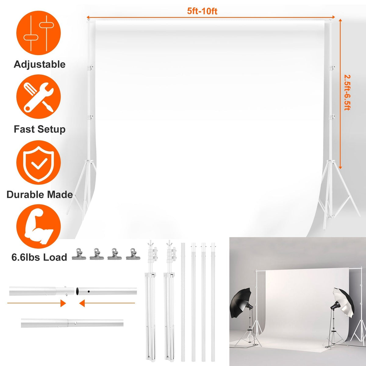 6.5×10ft Photography Backdrop Stand – Adjustable Studio Support Set