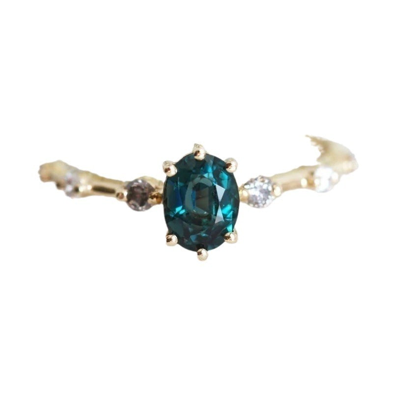 Gold-plated Ring With Emerald Inlay