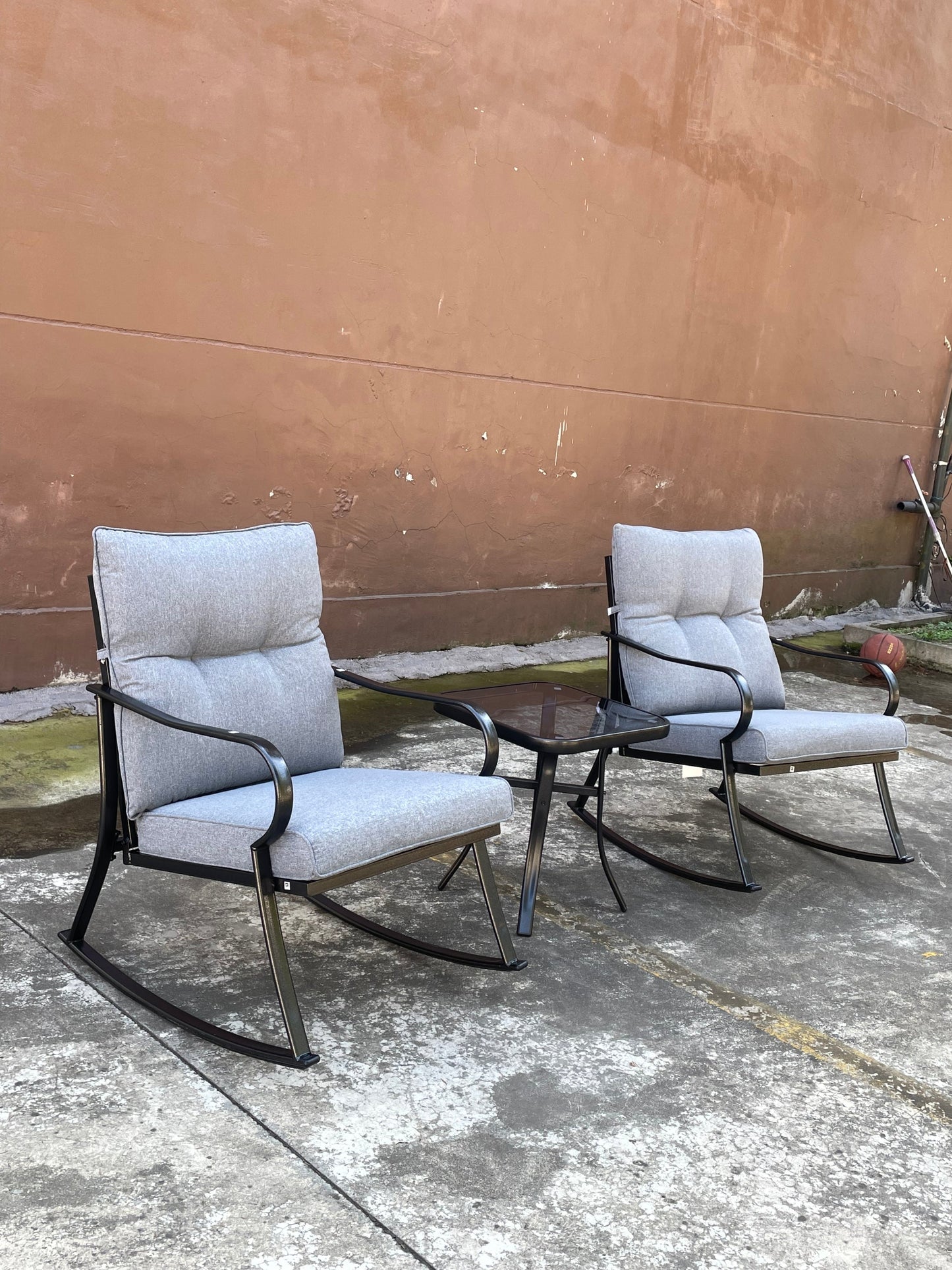 Rocker Set Chair and Teapoy Medium Grey
