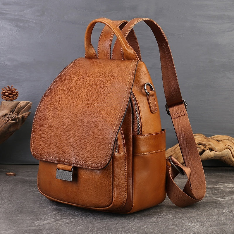 Womens Fashion Large-capacity Top-grain Leather Backpack