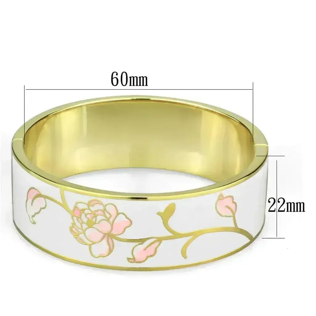 Gold-Accented White Metal Bangle - Epoxy Detailing Bracelet | Femstylo