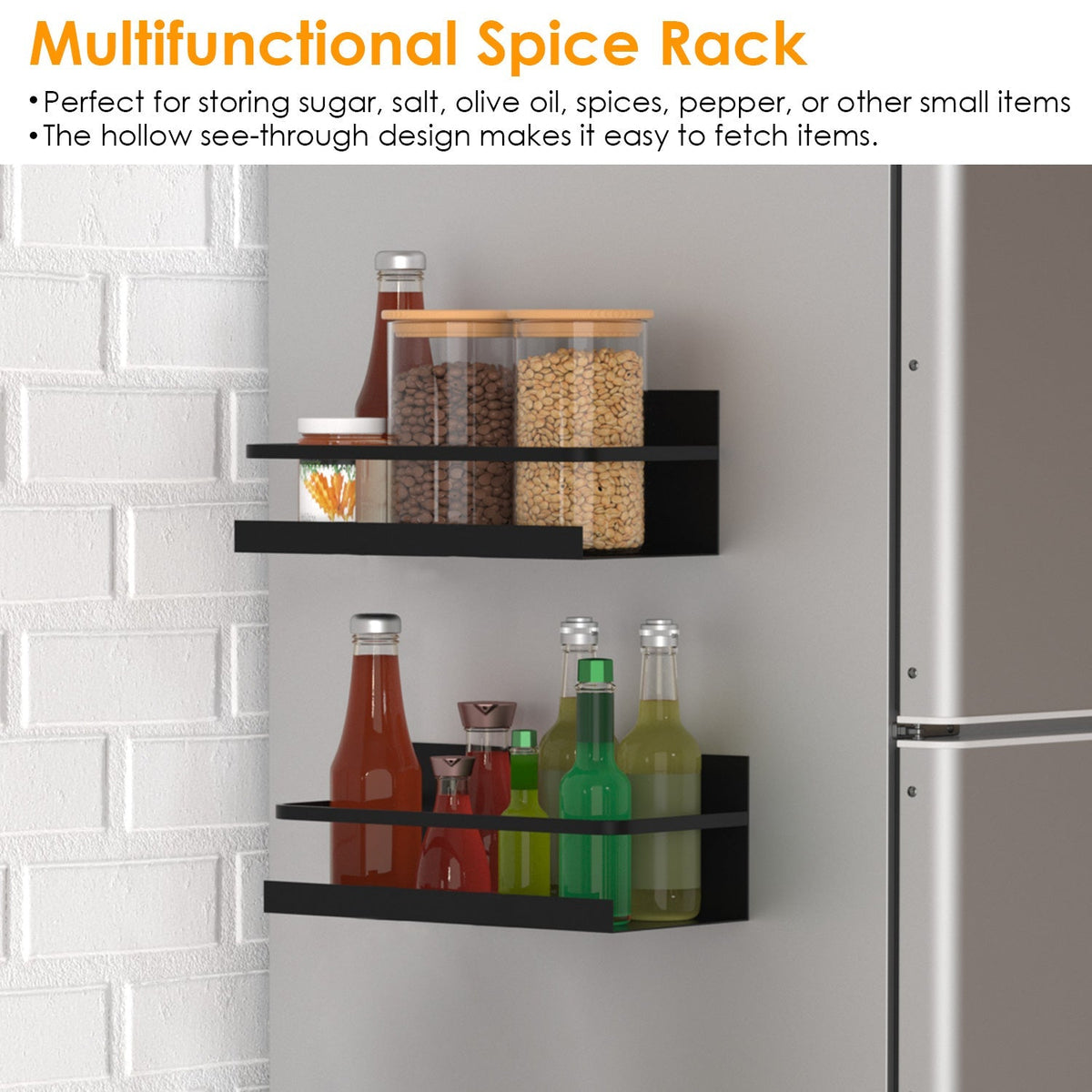 2 Packs Magnetic Spice Holder Rack Organizer Strong Magnetic Seasoning Storage Shelf for Refrigerator Microwave