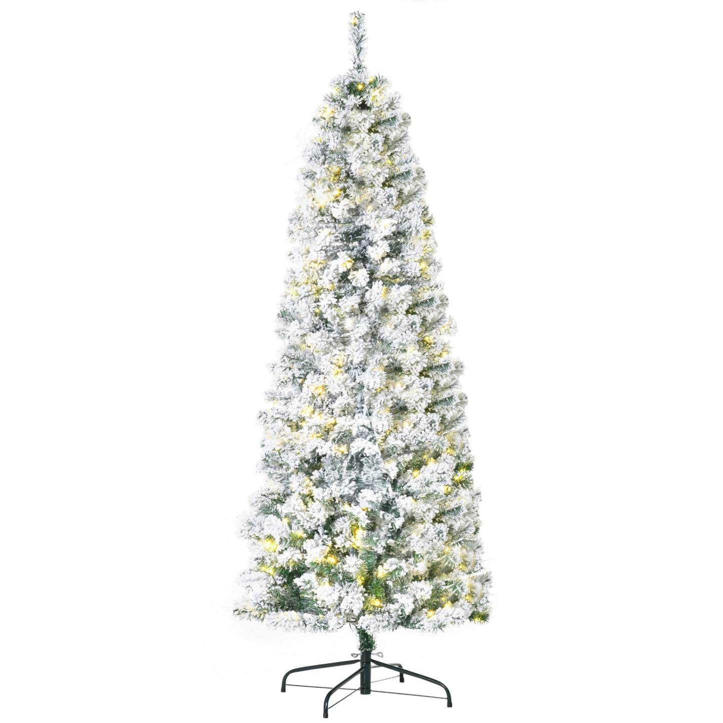 HOMCOM 6ft Pre-Lit Snow-Flocked Slim Douglas Fir Christmas Tree