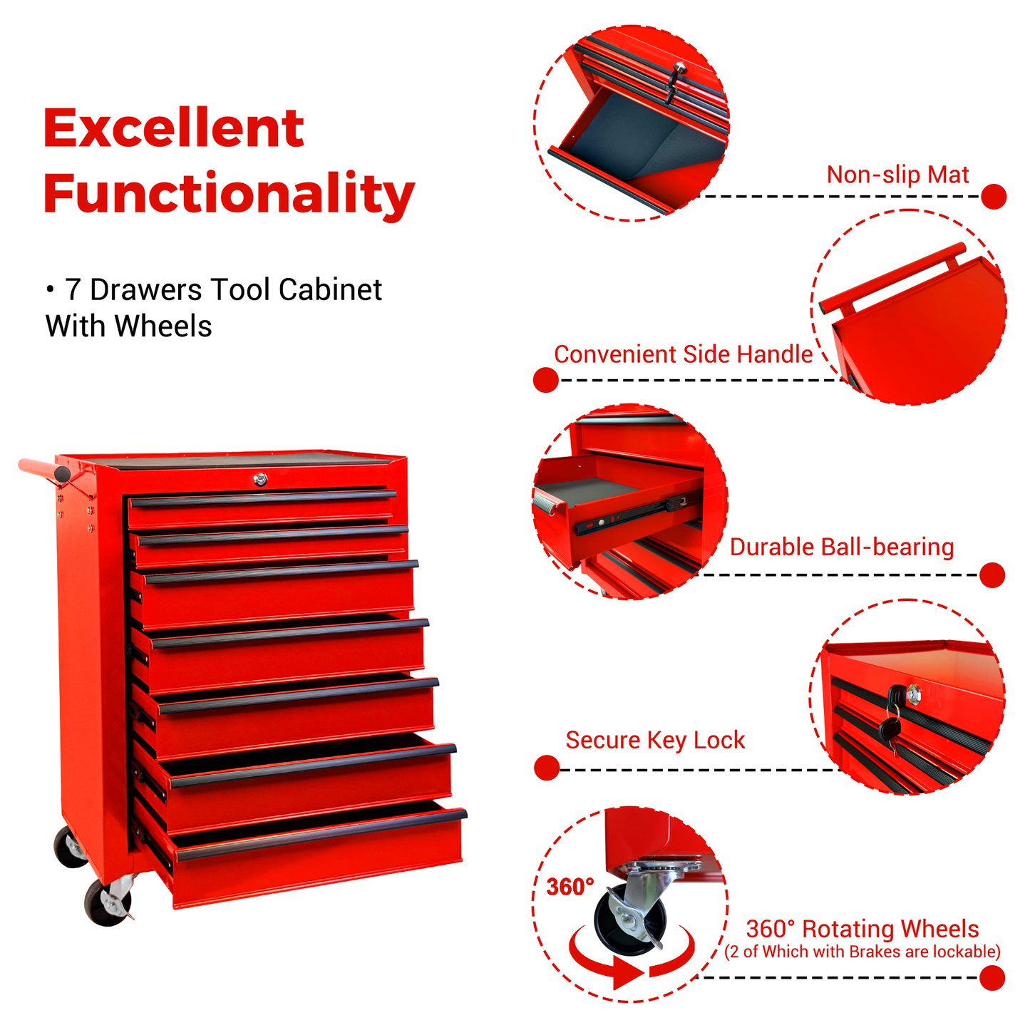 Rolling Metal Tool Chest with 7 Drawers - 20" Steel Cabinet