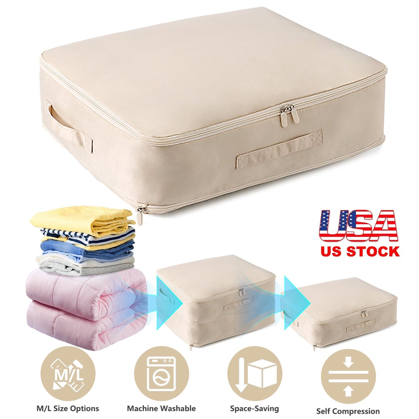 Large Foldable Storage Bag For Comforter Quilt Blanket Clothes Pillows Beddings Self Compression Organizer For Duvet Closet Storage Containers With Du
