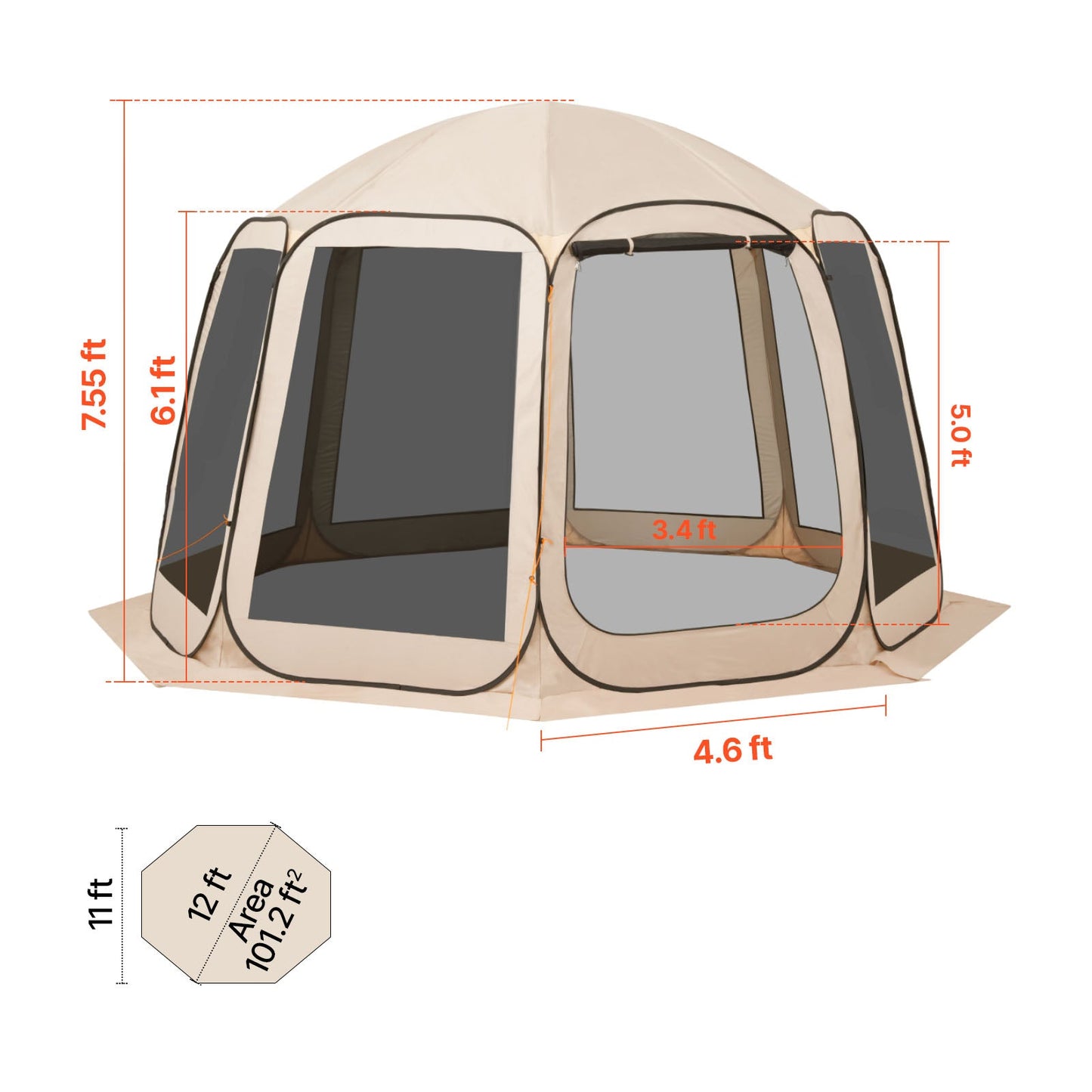 Screen House Tent, 12 x 11 ft, 10-12 Person Portable Canopy