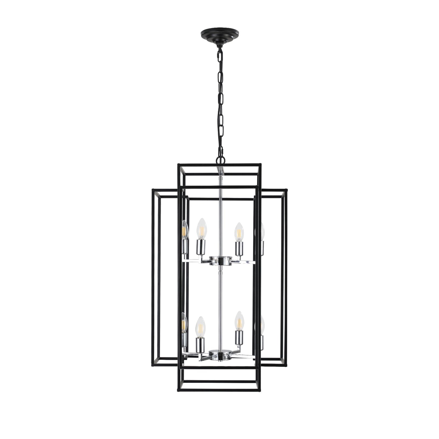 18' Modern 8-Light Black & Chrome Geometric Pendant Chandelier