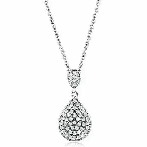 3W720 - Rhodium Brass Necklace with AAA Grade CZ in Clear