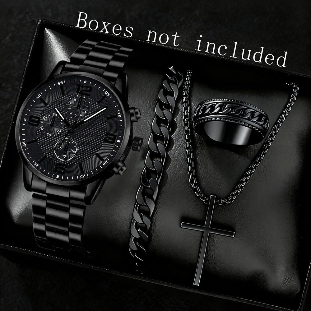 Three-Eye Digital Mens Watch Bracelet And Necklace Set