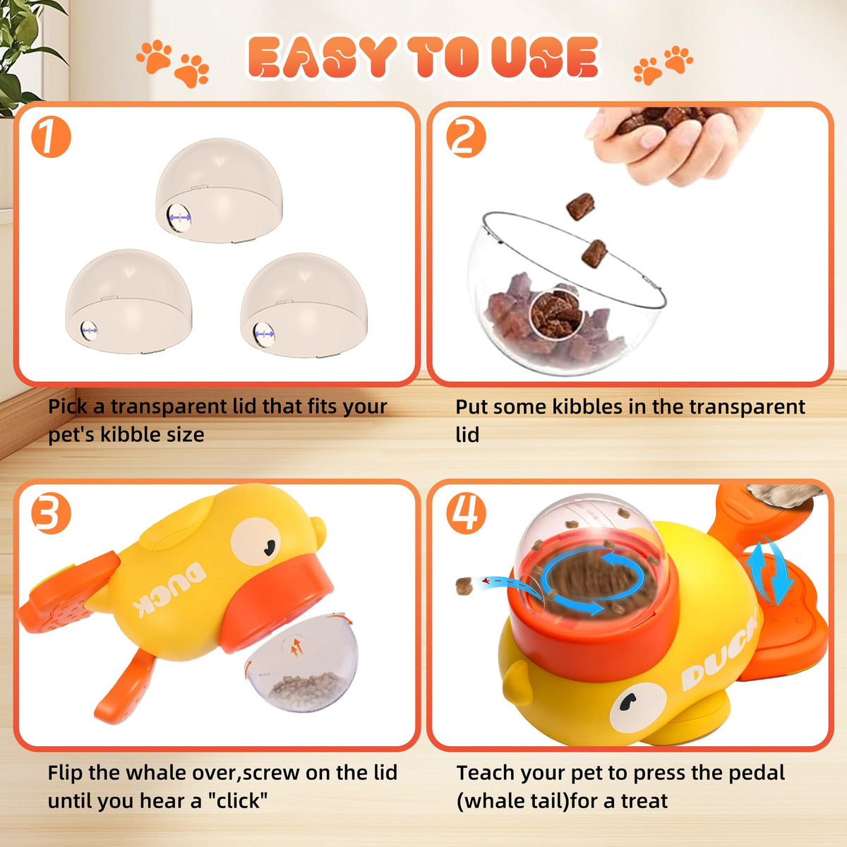 Duck Shape Dog Treat Dispenser - Interactive Dog Toys For Mental Stimulation, Slow Feeder Puzzle Toy For Small Medium Dogs & Cats, IQ Training Food Dispenser To Reduce Bloating & Boredom
