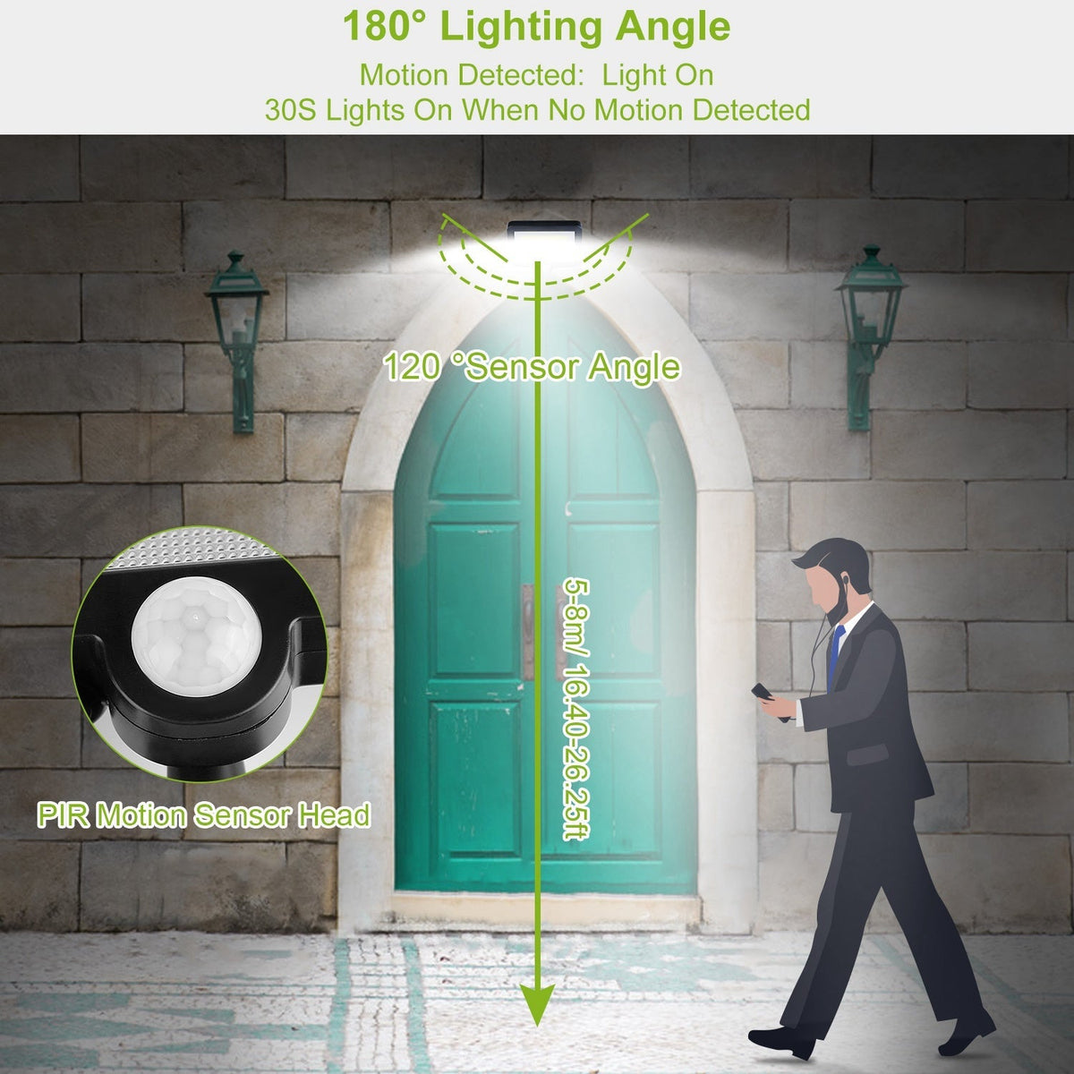 Solar Powered Wall Lights Outdoor 100 LED Beads Motion Sensor Lamp IP65 Waterproof Dusk To Dawn Sensor Light For Front Door Deck