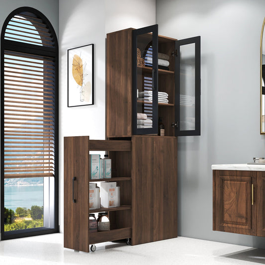 70.87" High Display Storage Cabinet with Multi-Tier Shelves and Glass Doors
