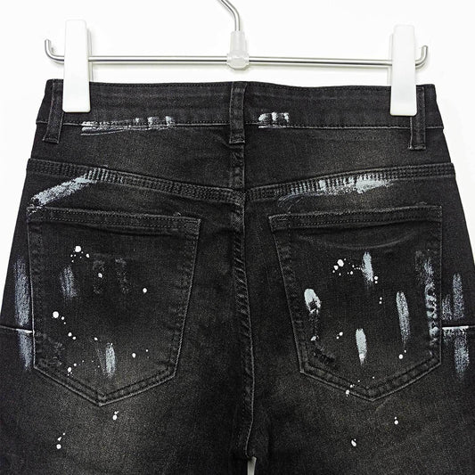 American High Street Ripped Stretch Paint Splash Straight Jeans Men