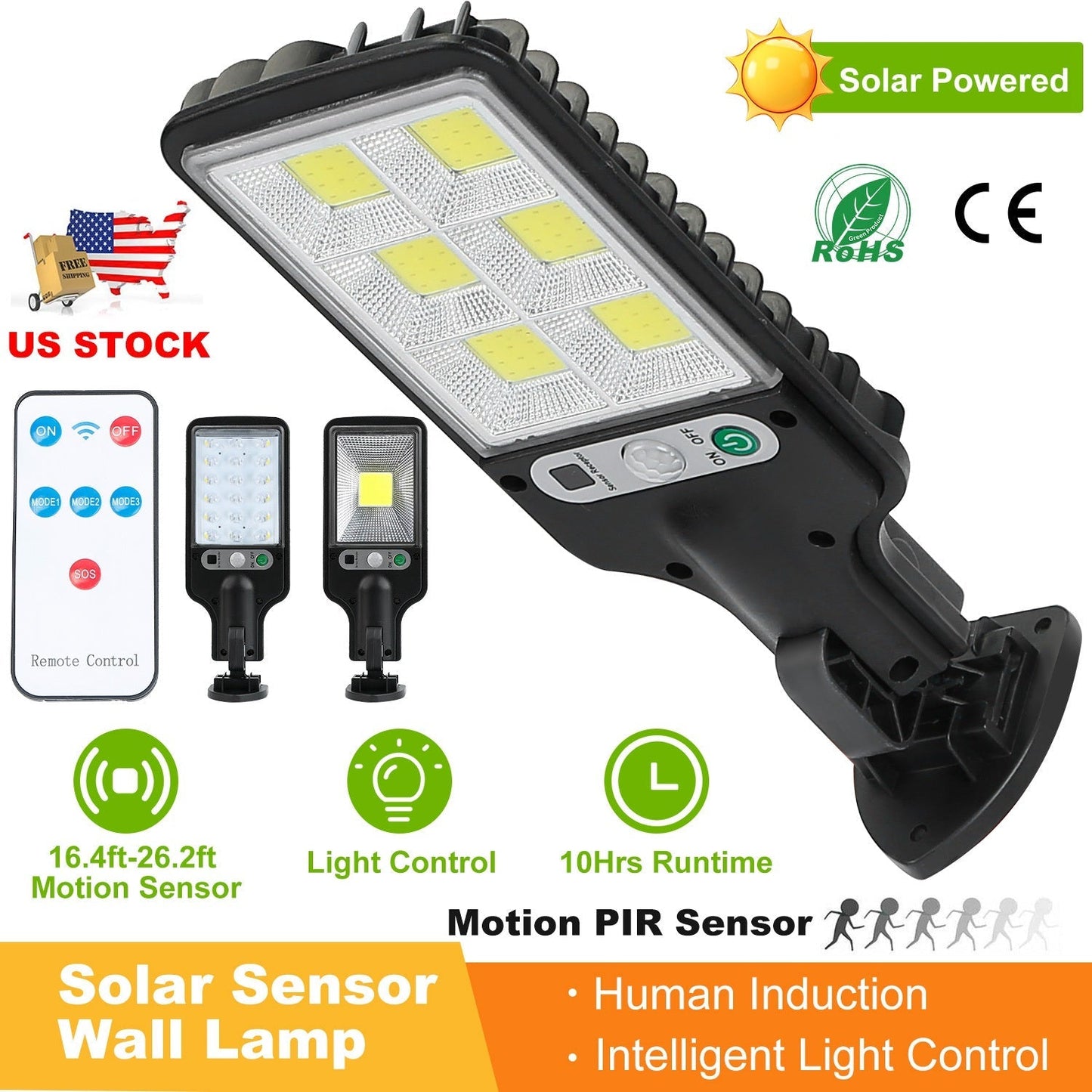 Solar Wall Light Outdoor 30 COB Beads PIR Motion Sensor Remote Control Wireless Lamps IP65 Waterproof Lighting For Garage Front Door Garden Pathway
