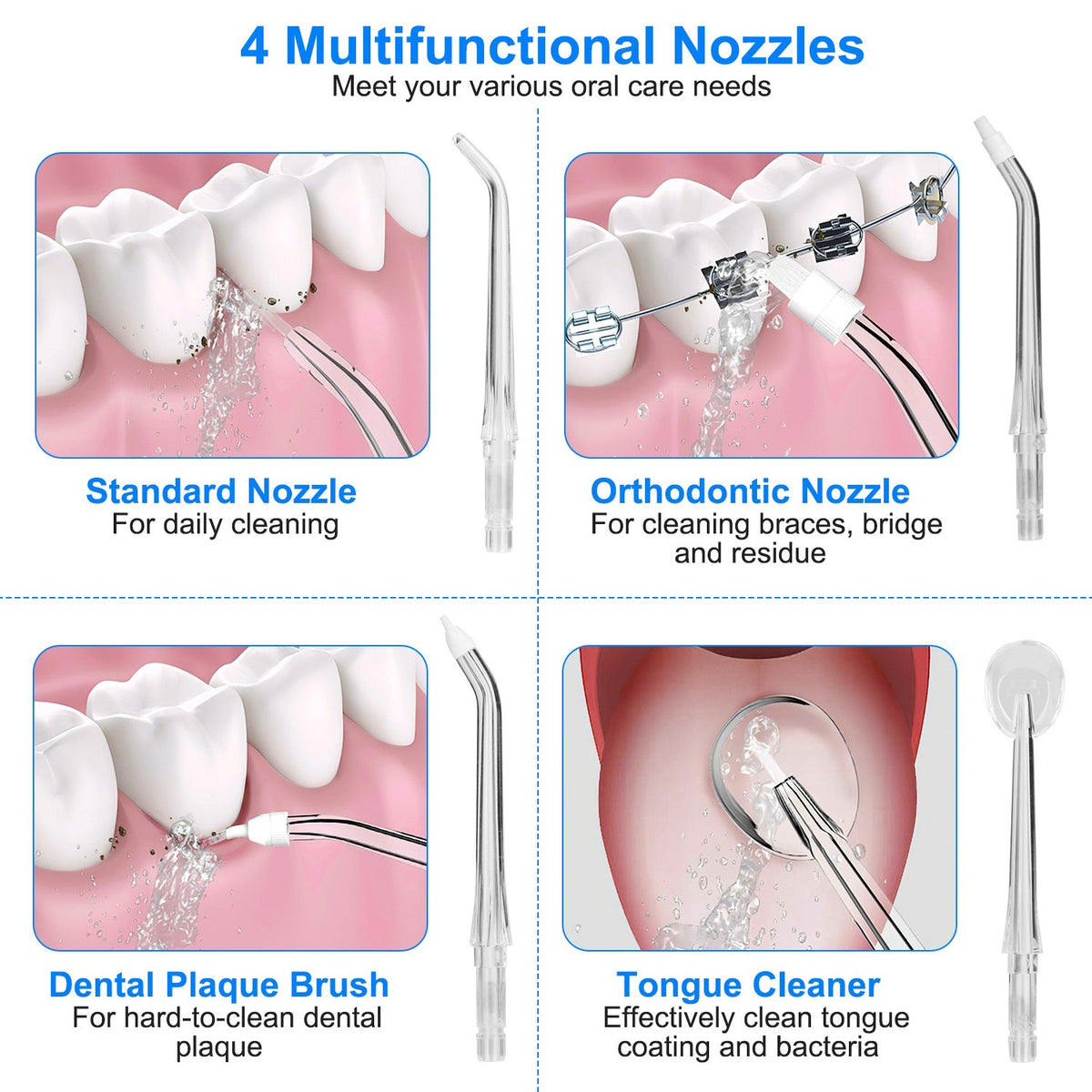 Portable Water Dental Flosser Cordless Rechargeable Dental Oral Irrigator IPX7 Waterproof Teeth Cleaner with 4 Modes 4 Nozzles 10.15oz Detachable Wate