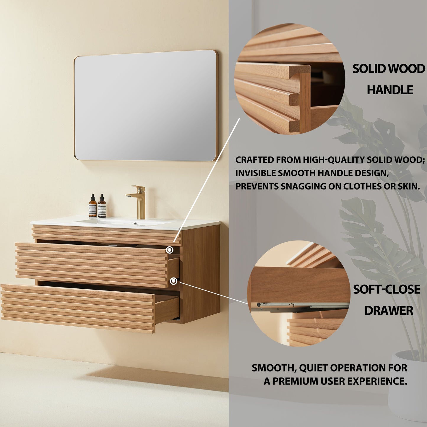 Pre-Assembled 36" Wall Mounted Floating Single Vanity Cabinet with Ceramic Top