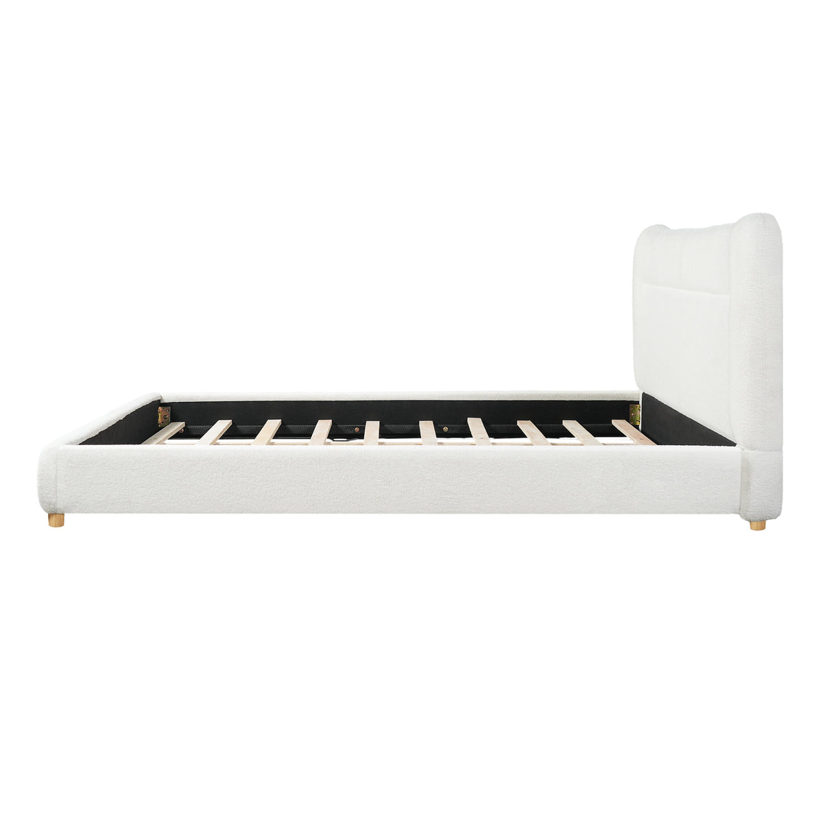 Minimalist Curved Headboard Teddy Bear Plush Bed, Queen