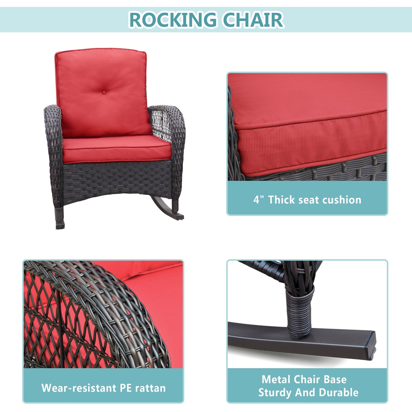 3 Pieces Outdoor Wicker Rocker Patio Bistro Set