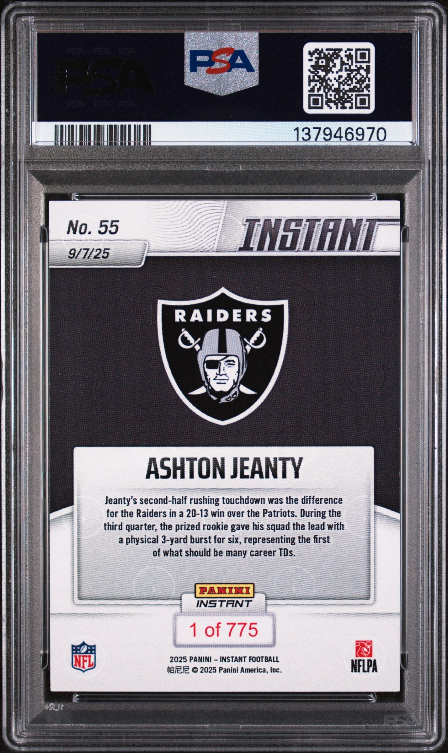 Graded 2025 Panini Instant Ashton Jeanty #55 Rookie RC Football Card PSA 5 Excellent