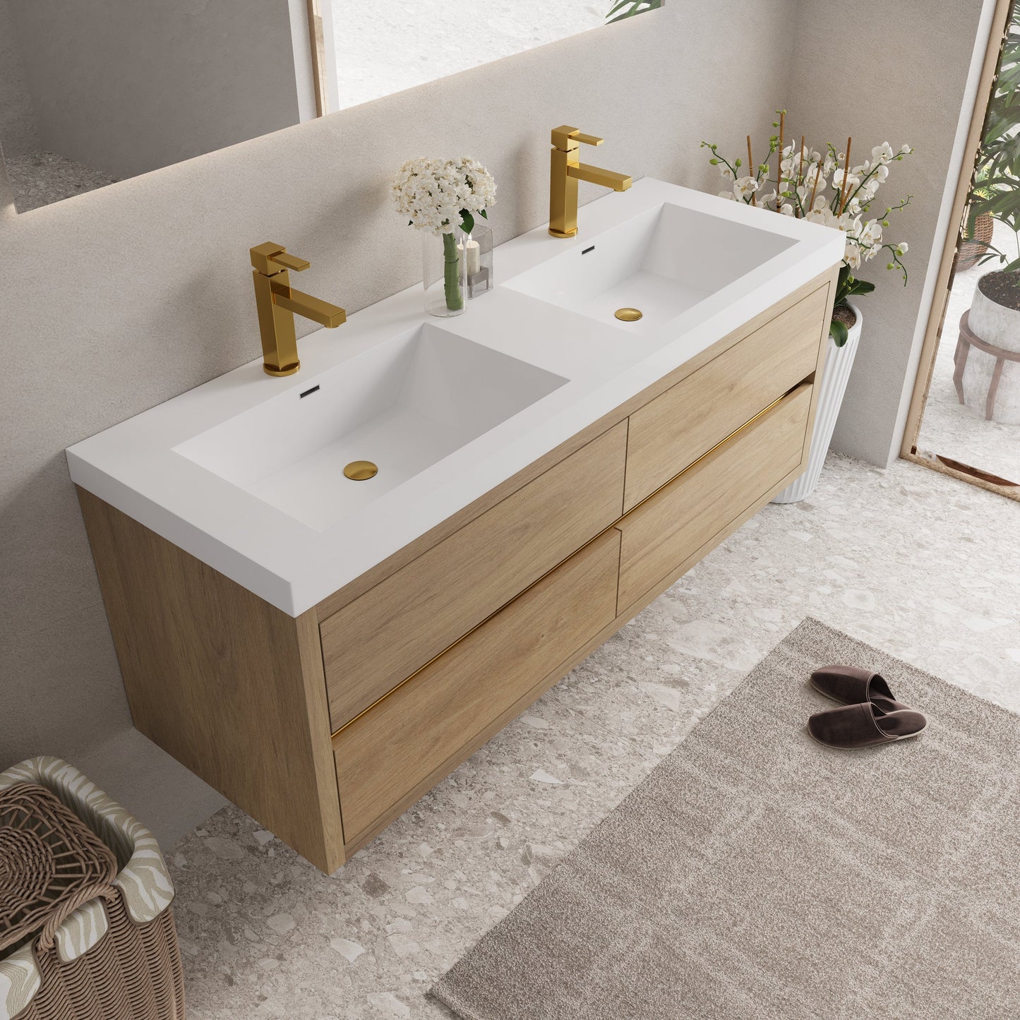 60" Wall-Mounted Bathroom Vanity with Double Sinks