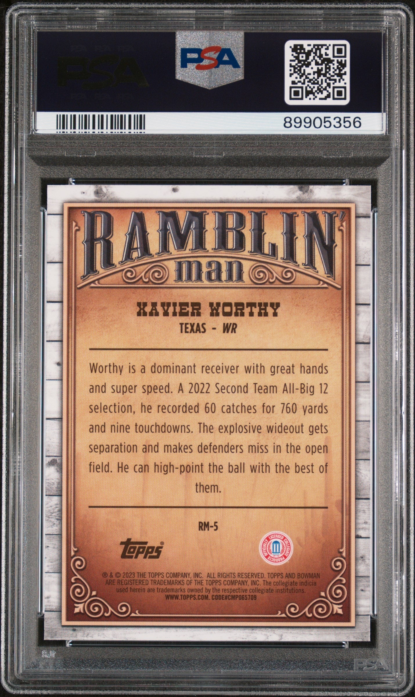 Graded 2023 Topps Bowman University Xavier Worthy #RM5 Ramblin Man Rookie RC Football Card PSA 10 Gem Mint