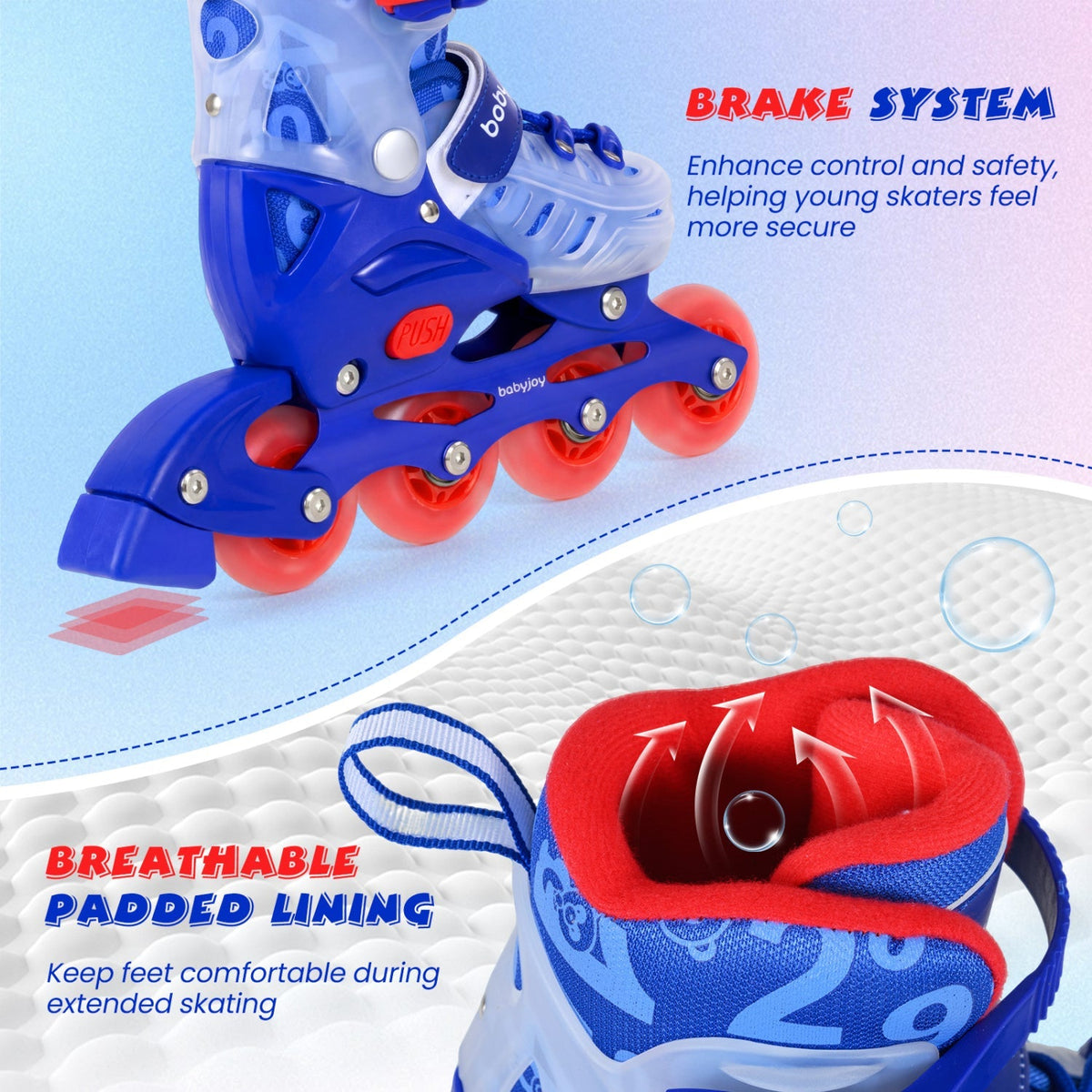 4-Size Adjustable Illuminating Kids Inline Skates with Light Up Wheels