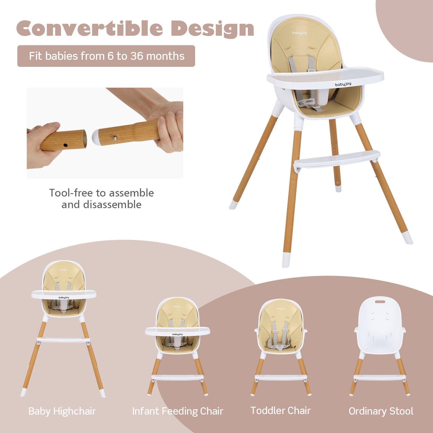 4-in-1 Convertible Baby High Chair Infant Feeding Chair with Adjustable Tray