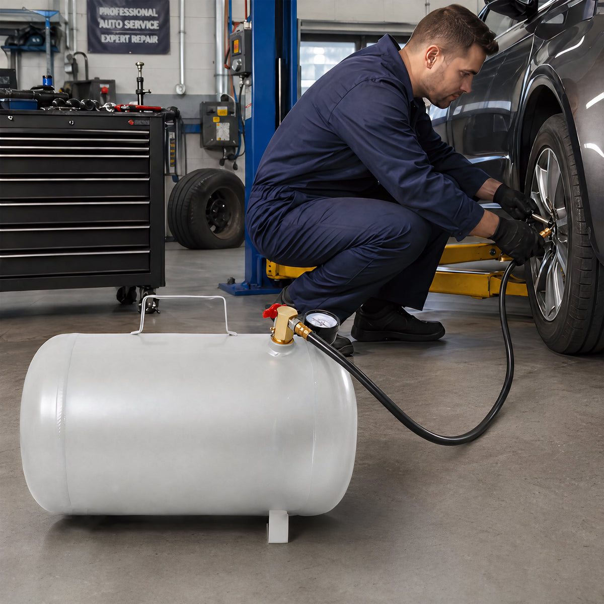 Portable 5 Gallon Aluminum Air Tank with Pressure Gauge and Hose
