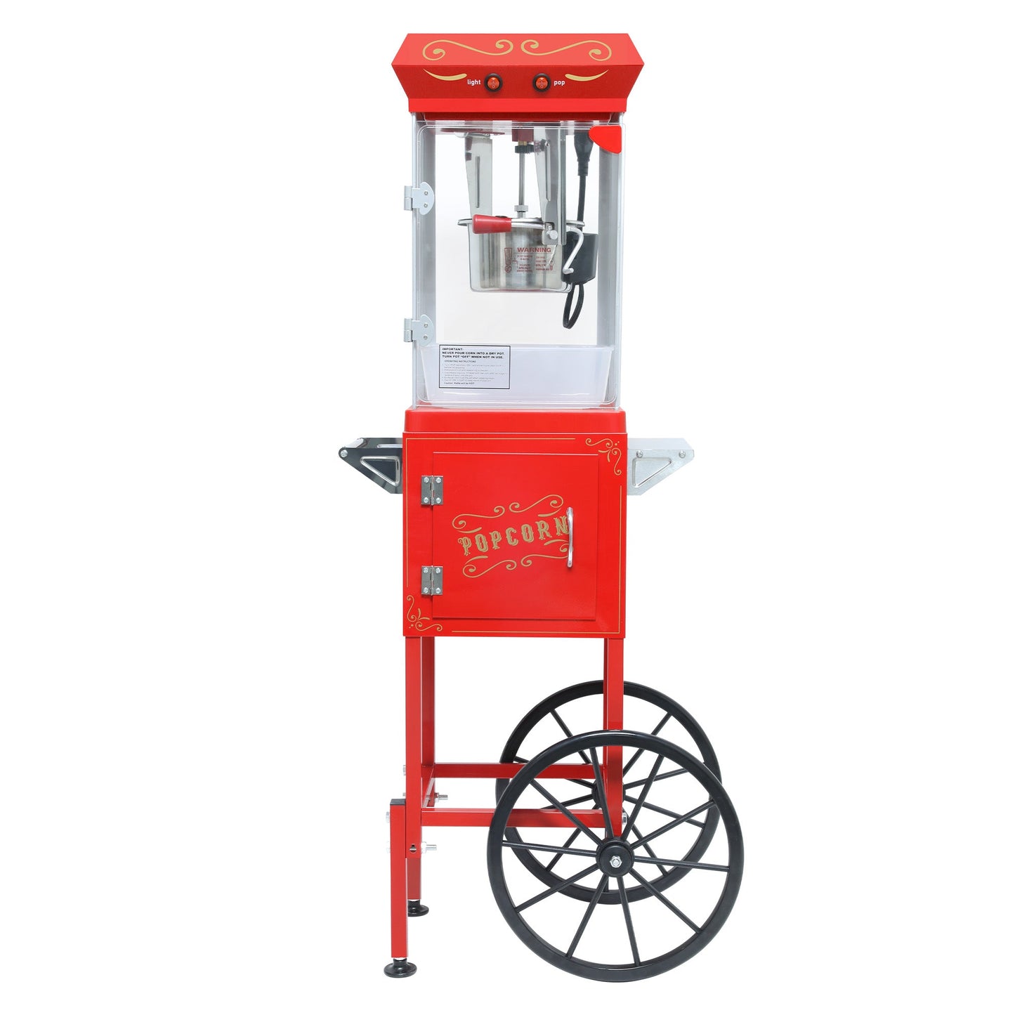 Popcorn Machine with Cart, 6 Oz Stainless Steel Pot