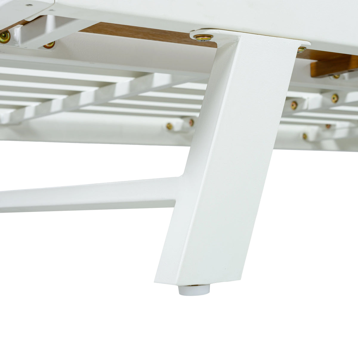 White Iron + Teak Finish Chaise Lounge Frame