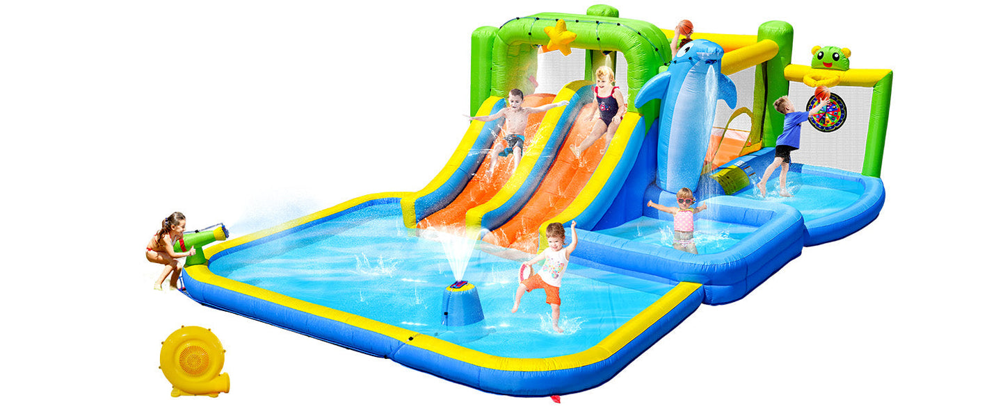 9-in-1 Inflatable Bounce House with Water Features for Kids