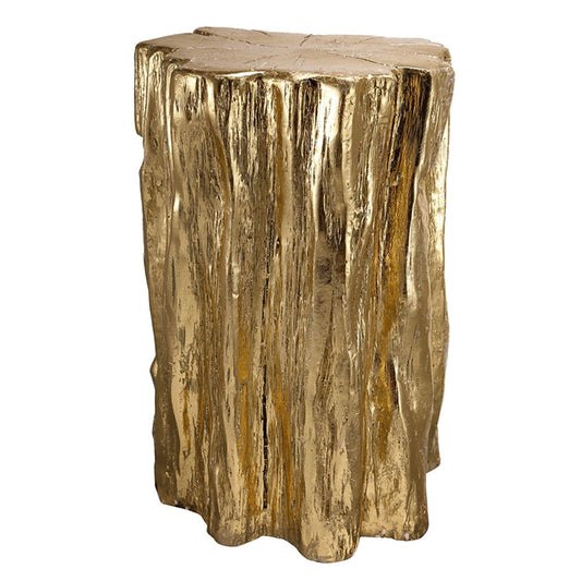 Unique Golden Tree Trunk Stool with Antique Gold Distressed Finish