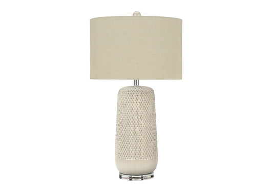 Contemporary Lighting Table Lamp in Cream Ceramic and Beige Fabric