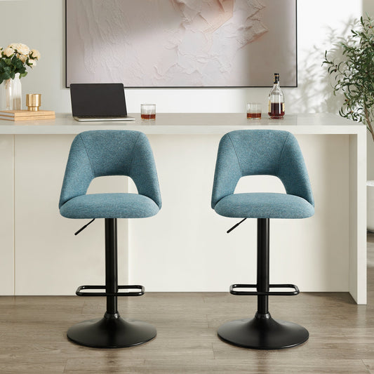 Nuvia Contemporary Adjustable Barstool with Upholstered Swivel Seats, Set of 2
