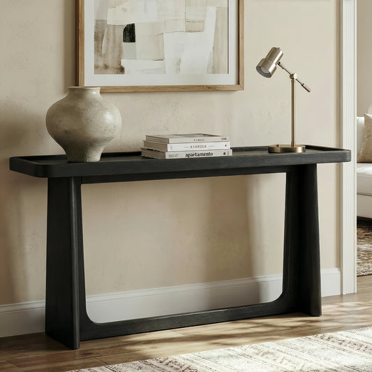 Farmhouse Console Table with Tray Top Design, Solid Wood Frame