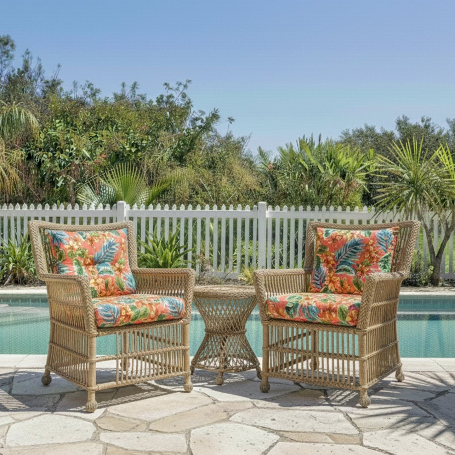 Outdoor Chair Cushions Set of 2, 19 x 19 x 4 Inch Tufted Seat Cushions with Ties