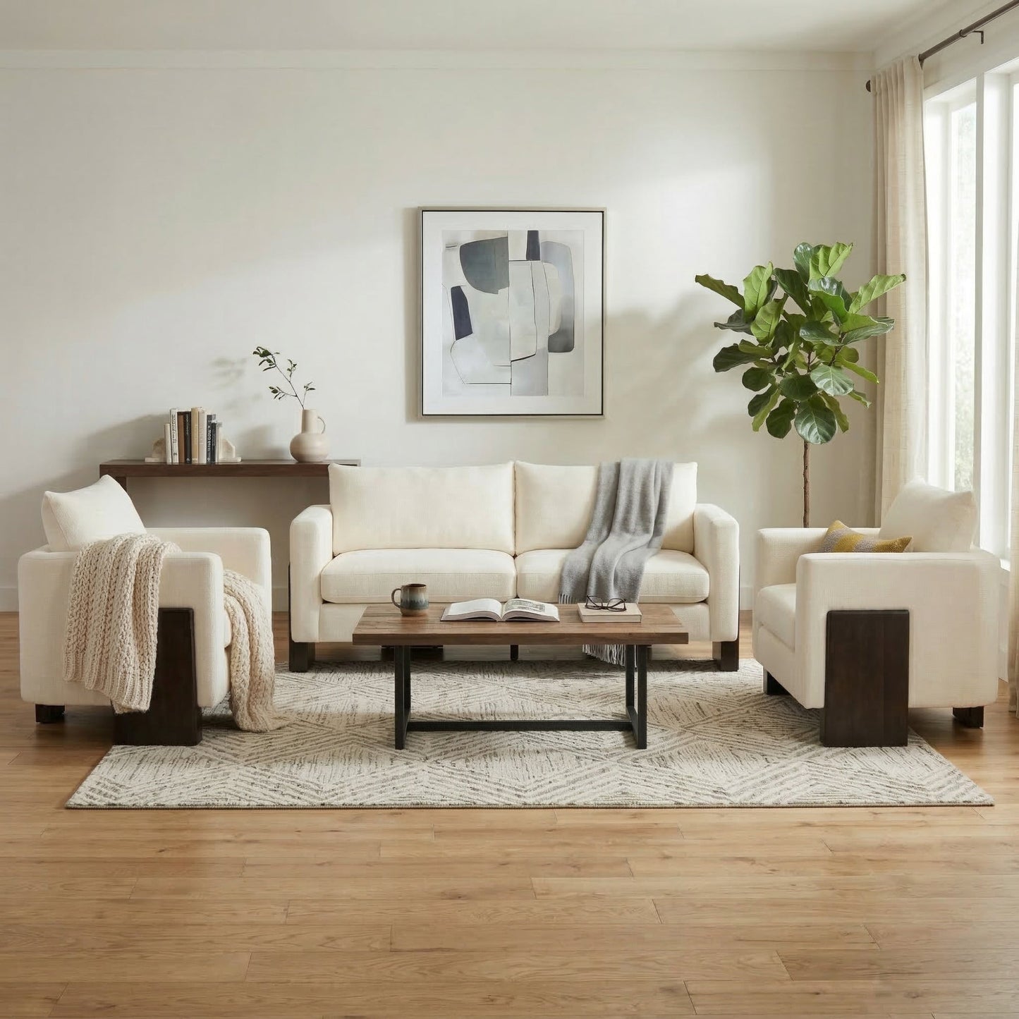 Cozy Sofa Set Oversized Comfy Cloud Sofa with Rubberwood Legs