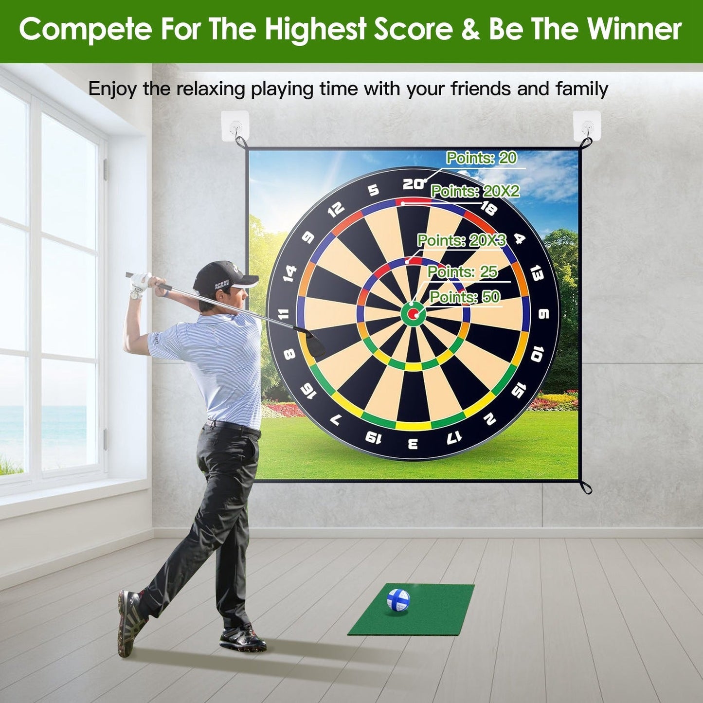Golf Chipping Dart Game Mat Set With 20 Sticky Balls Ground Stakes Hanging Hooks Carrying Bag Indoor Outdoor Golf Hitting Training Game Mat For Kids B