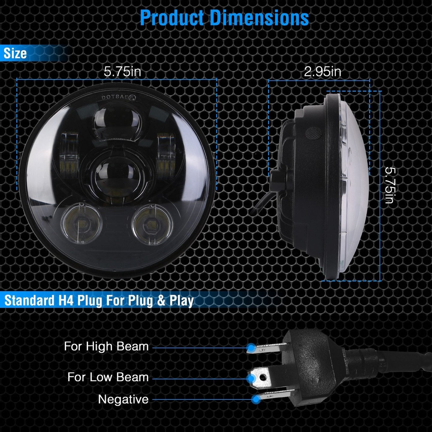 5.75In LED Headlight Motorcycle Projector Headlamp Fit for Harley Dyna Sportster Iron 883 Street Rod Street Bob Softail Deuce Custom Super Wide Glide